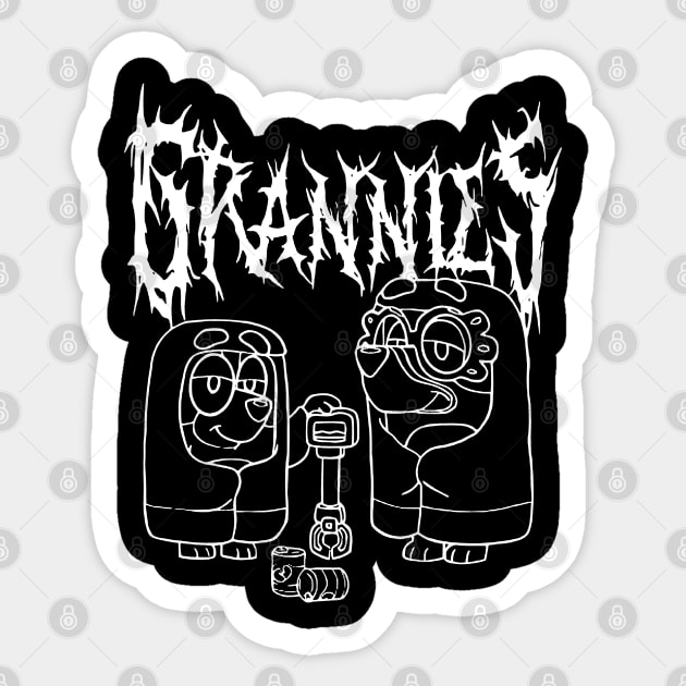 Death Metal Bluey Grannies Rita & Janet Sticker by LEMESGAKPROVE